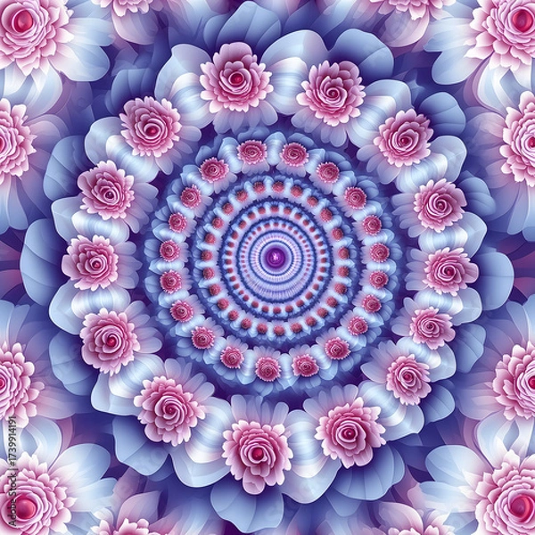 Fototapeta Infinite petals of delicate flowers spiral gracefully into a mesmerizing fractal pattern.