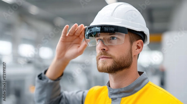 Fototapeta Automation in wearable AR glasses enhances production efficiency in modern industrial environments