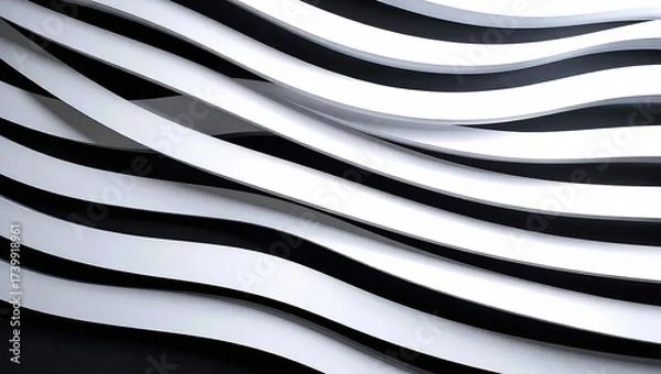 Obraz Abstract white and black lines creating a wave pattern.