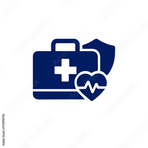 Obraz First aid kit and heart icon with shield for healthcare and medical insurance concepts