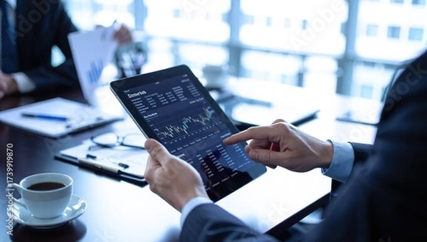 Obraz Business professional analyzing financial data on a tablet.