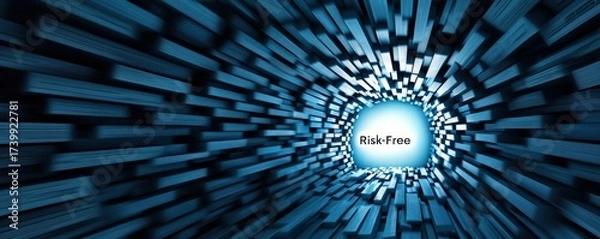 Fototapeta legal lawyer risk management concept Dynamically abstract tunnel with "Risk-Free" illuminated at the end.