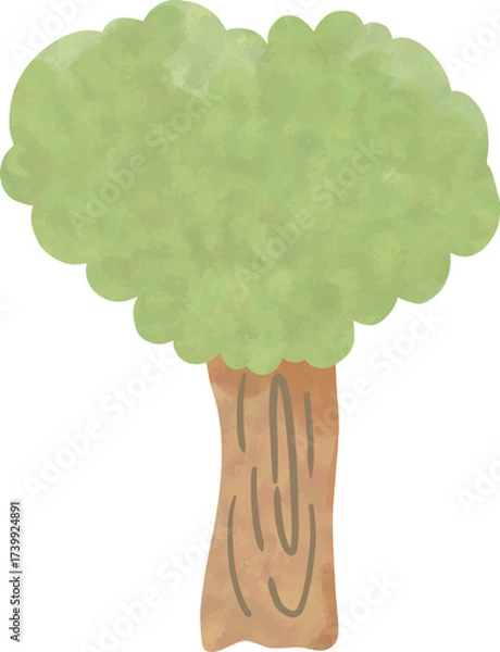 Obraz Watercolor Green Tree Illustration, Hand Drawn Nature Element
