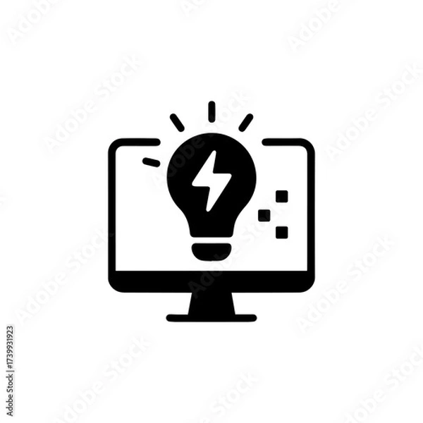 Obraz Light bulb with lightning on computer screen icon for digital ideas and innovation concepts