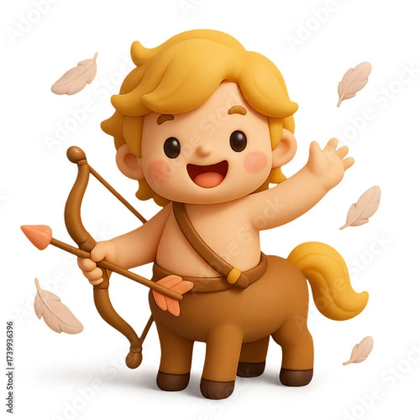 Fototapeta 3D claymation illustration of a cute centaur boy archer. Concept of Sagittarius zodiac sign, astrology, mythology and fantasy.