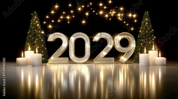 Fototapeta New Year 2029: A stunning, high-quality visual of the year 2029, illuminated by glowing lights and festive adornments.