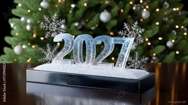 Fototapeta New Year's Sparkle: The new year 2027 is coming, sparkling with a beautiful, elegant decor that's sure to light up your holiday season. A festive and celebratory scene with the illuminated number.