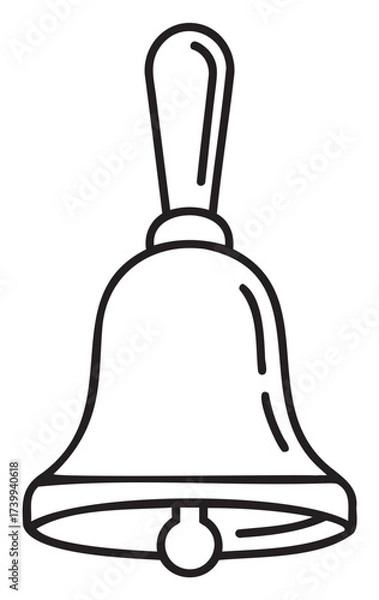 Fototapeta Black outline drawing of a classic handbell with a curved handle and clapper inside, suitable for acoustic and musical concepts.