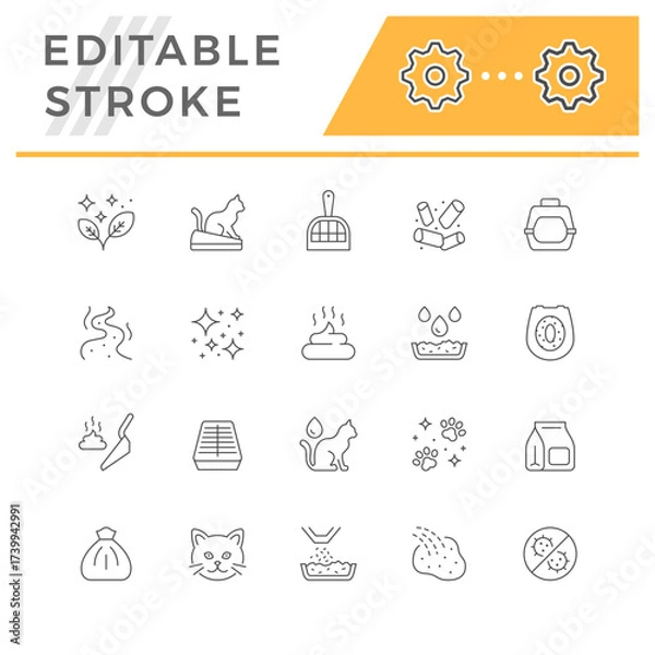 Fototapeta Set line icons of cat toilet