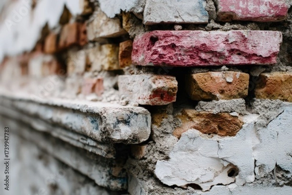 Fototapeta Exposed aged brick wall with unique colors and textures in urban setting Generative AI