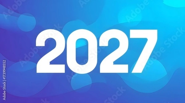 Fototapeta Abstract blue background with numbers 2027. New year concept. New year 2027 written with numbers on a blue bokeh background.