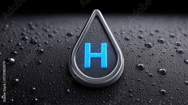 Fototapeta Green hydrogen engine innovation clean energy fuel macro dew drops reflection modern technology environment