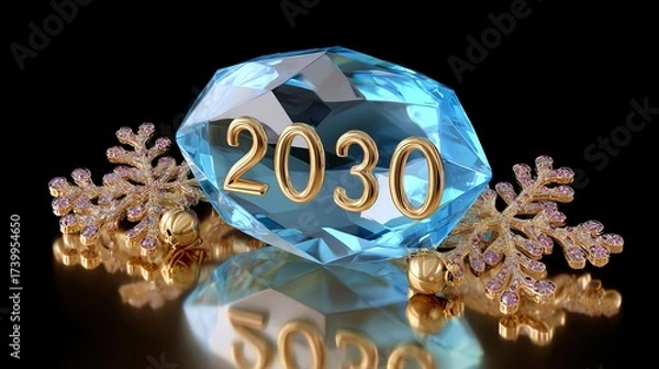 Fototapeta Crystal Clear Vision: The year 2030 gleams within a magnificent blue crystal, symbolizing a future filled with clarity, hope, and boundless opportunity.