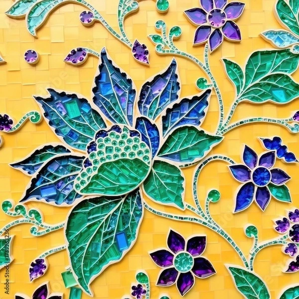 Obraz seamless floral background, vintage interior design, stone wall background