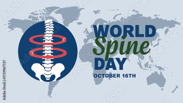 Fototapeta Vector art of world spine day illustration with a stylized spine graphic and a world map in the background, celebrating spinal health awareness