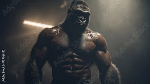 Fototapeta Strong monkey athlete in the gym. Sport concept.