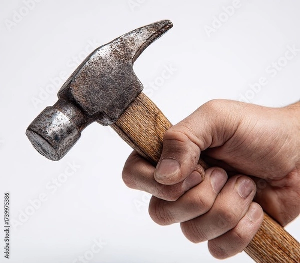 Fototapeta A hand gripping a rusty claw hammer