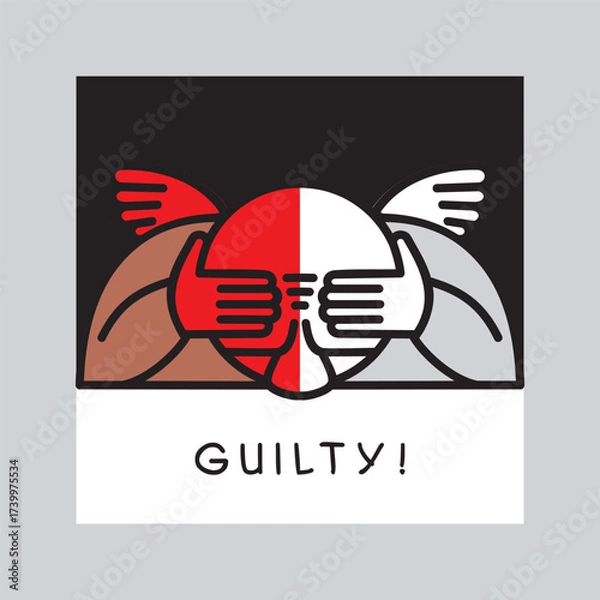 Obraz A man with wings experiences shame, guilt and remorse. Concepts of burnout, stress and depression. Vector illustration.