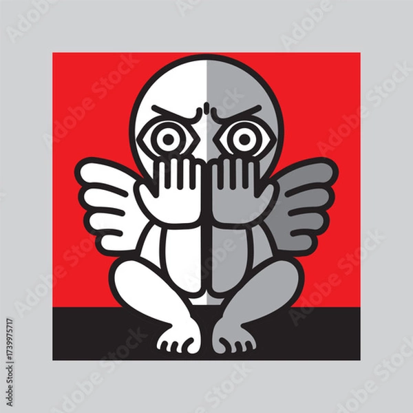 Obraz A man with wings experiences shame, guilt and remorse. Concepts of burnout, stress and depression. Vector illustration.