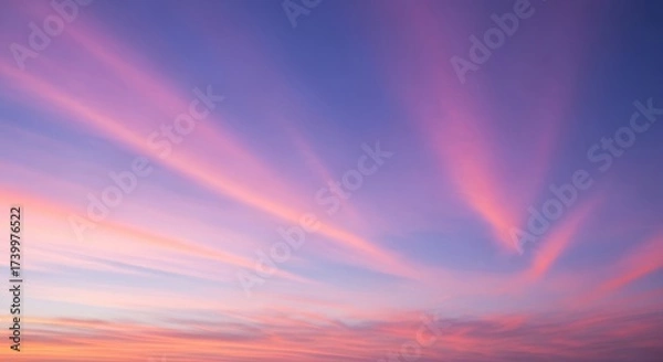 Obraz Vibrant pink and purple sunset sky with wispy clouds