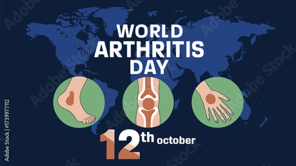 Fototapeta Vector art of world arthritis day on october 12th, illustrated with joint pain icons and a world map background, raising awareness for the global health condition