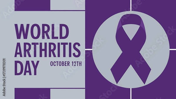 Fototapeta Vector art of world arthritis day graphic featuring text and a prominent purple ribbon symbol within a circular design, highlighting october 12th