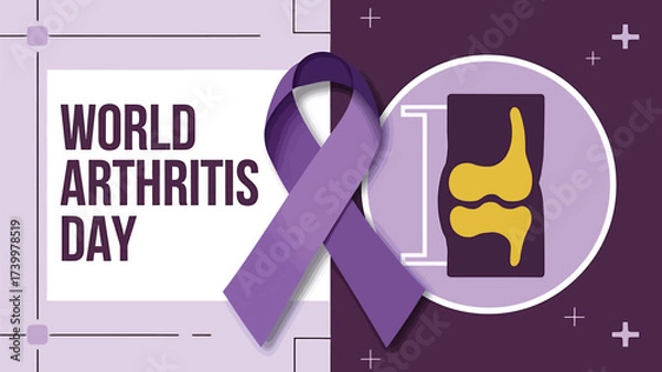 Fototapeta Vector art of world arthritis day celebrated on october 12, featuring a purple ribbon and a stylized xray image of a knee joint, promoting awareness and understanding of the condition