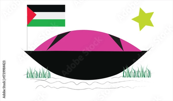 Fototapeta Symbolic Vector Illustration of a Boat with the Palestine Flag Representing a Journey of Hope and Solidarity
