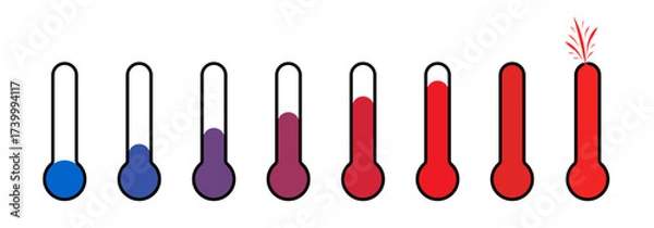 Fototapeta Abstract thermometer measure indicator set vector design. Cold to hot temperature indicator measurement color set. Creative weather meteorology icon illustration. 