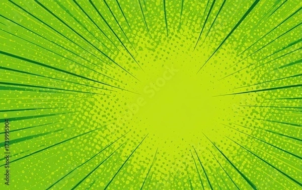 Fototapeta Abstract green comic book style background with radial lines and halftone pattern