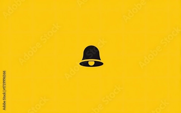 Fototapeta A black bell icon centered on a vibrant yellow background, minimalist design, simple