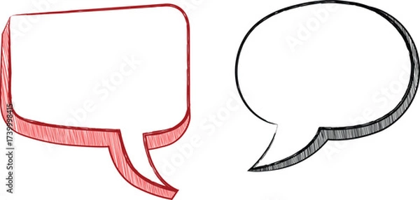 Fototapeta Sketchy doodle speech bubbles,  two hand drawn empty chat shapes for comics
