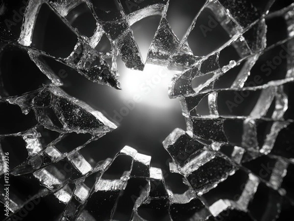 Obraz Shattered glass revealing bright light. Abstract, high contrast, broken surface