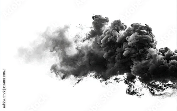 Fototapeta A monochrome image of billowing smoke against a white background