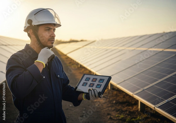 Fototapeta Engineer in Solar Panel Field
