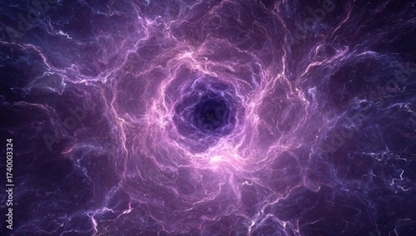 Fototapeta Abstract swirling vortex of light, with a dark central point, showcasing cosmic energy