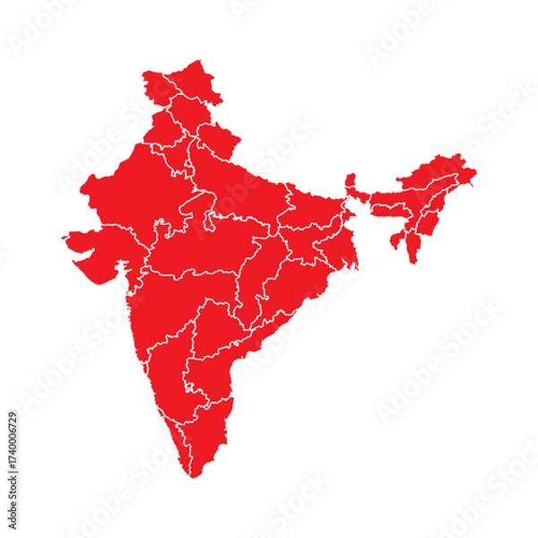 Fototapeta Abstract Red India Map with Cities