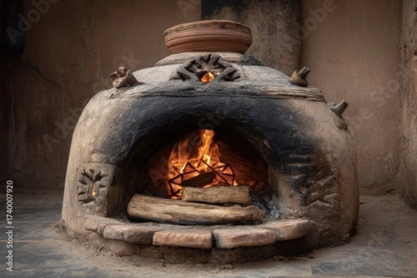 Fototapeta Traditional Indian Tandoor Oven with Internal Heat for Authentic Cooking Experience