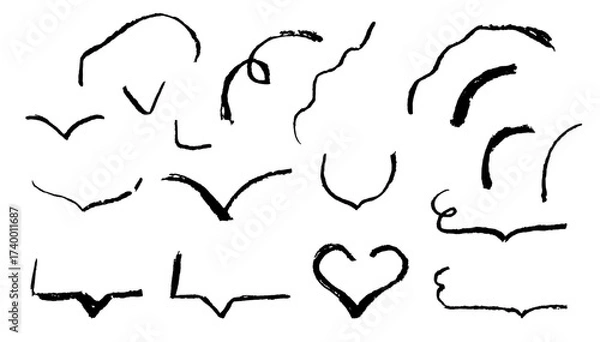 Fototapeta Crayon text box frame vector. Doodle pencil line speech bubble for highlight or emphasis effect. Rough grunge kid handdrawn charcoal underline element. Thin black children draw squiggle art set.