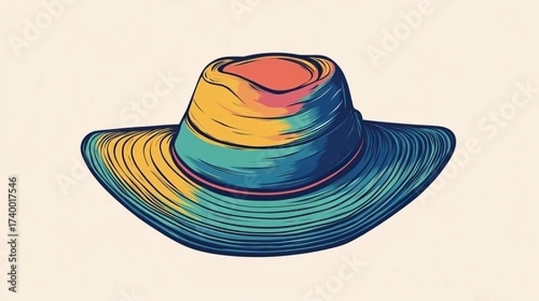 Fototapeta Colorful front-facing illustration of a women’s beach hat with logo, part of a collection.