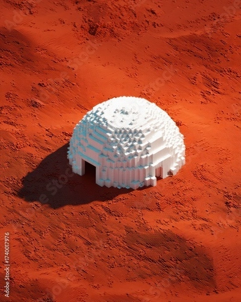 Fototapeta Futuristic Space Colony Dome on a Mars-like Landscape with Red Surface and Clear Skies