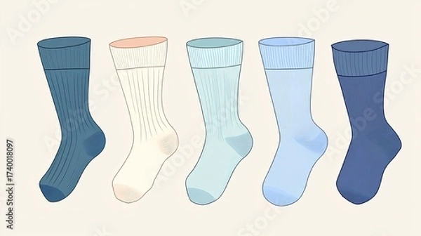 Fototapeta Mid-calf socks set, technical fashion illustration in vector format, front and side view for unisex style.