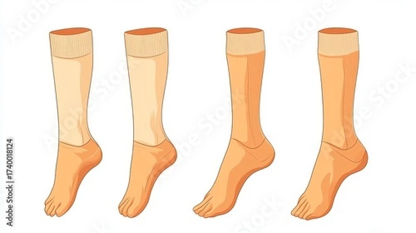 Fototapeta Mid-calf socks set, technical fashion illustration in vector format, front and side view for unisex style.