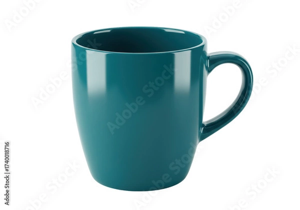 Fototapeta Teal ceramic mug isolated on transparent background, modern coffee cup for hot beverages
