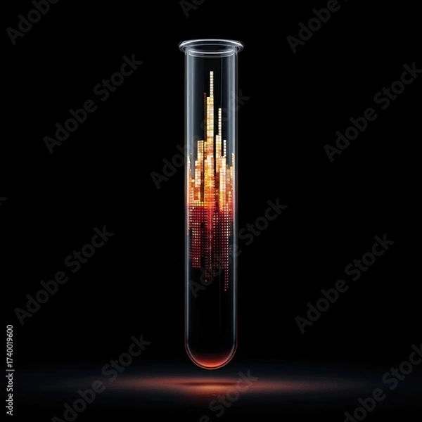 Fototapeta Dark Liquid in Test Tube with Complex Patterns and Abstract Design for Scientific Concepts