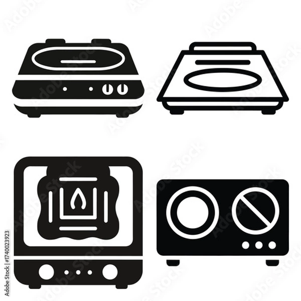 Fototapeta induction cooker  vector icons set isolated on white background