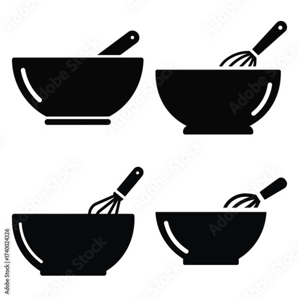 Fototapeta mixing bowl  vector icons set isolated on white background