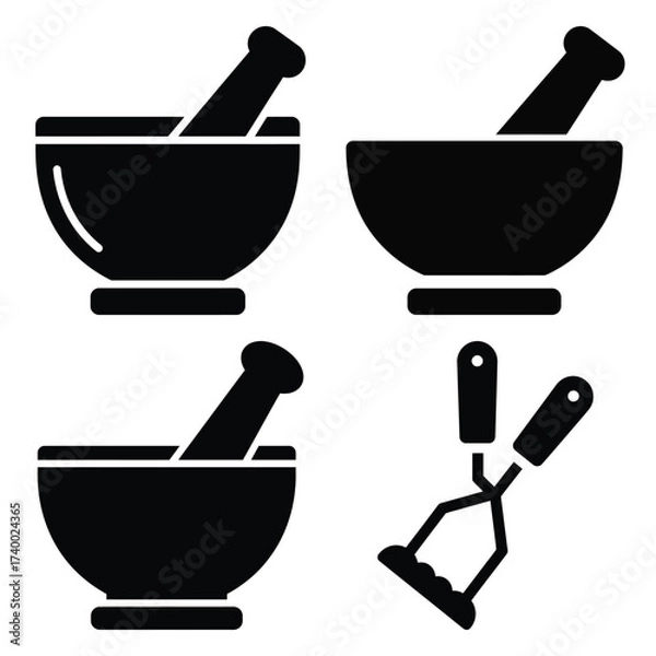 Fototapeta mortar and pestle vector icons set isolated on white background