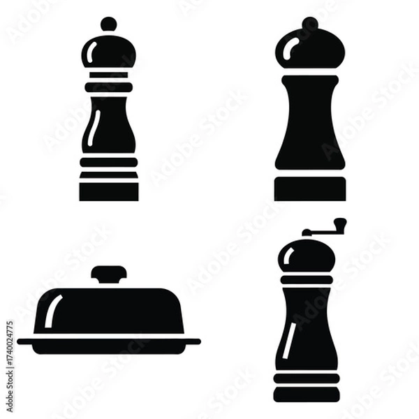 Fototapeta pepper grinder  vector icons set isolated on white background