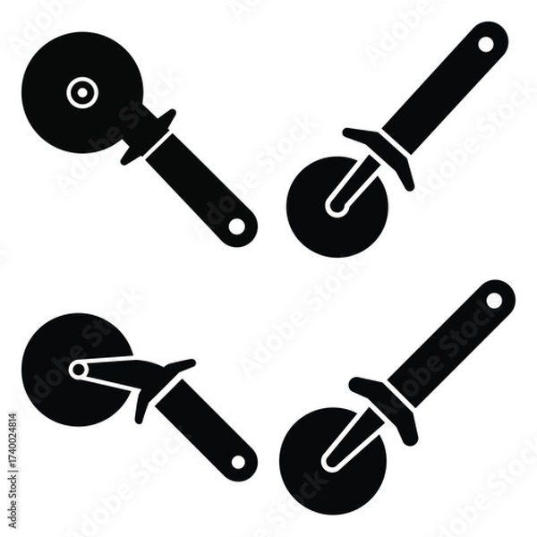 Fototapeta pizza cutter  vector icons set isolated on white background